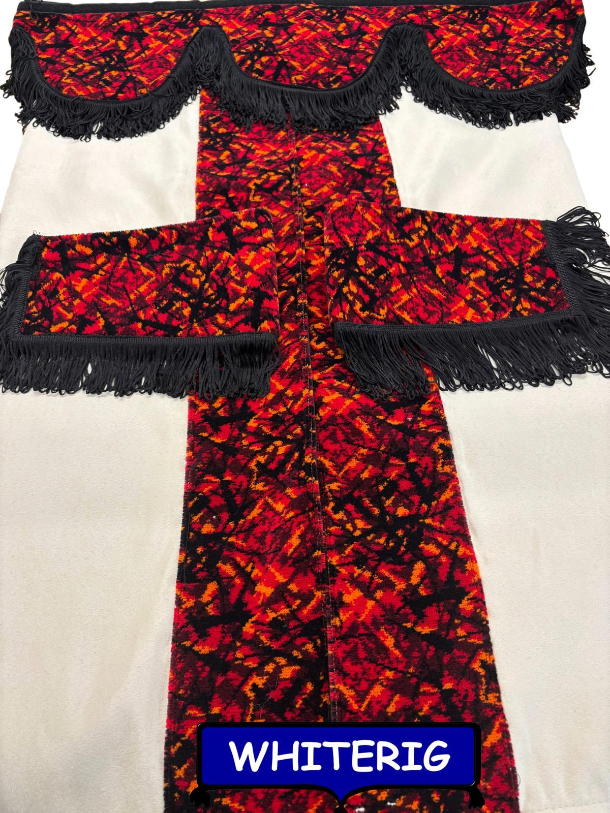 Cream Faux Suede Truck Curtains with Red Danish Plush  Whiterig Truck Curtains